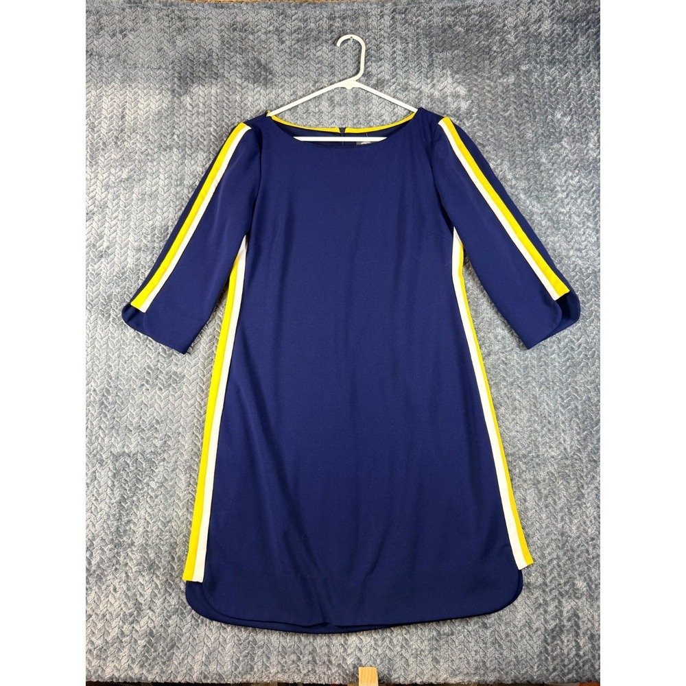 Vince Camuto Scuba Crepe Shift Dress Womens 10 Navy Blue Colorblock Boat Neck